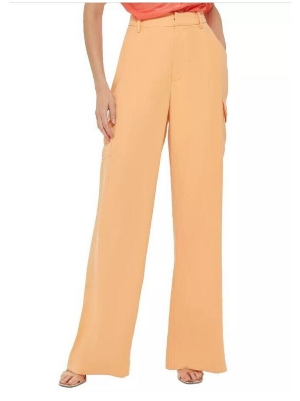 DKNY cargo Pants High-Rise Wide-Leg pleated trousers baggy Peach Orange 10